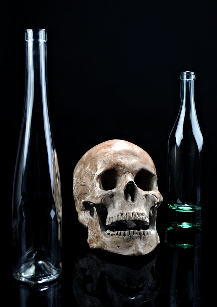 death, skull, glass